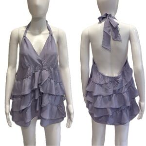 Banana Republic Heritage 100% Silk Tiered Ruffle Halter Tie Top Size Large Fairy